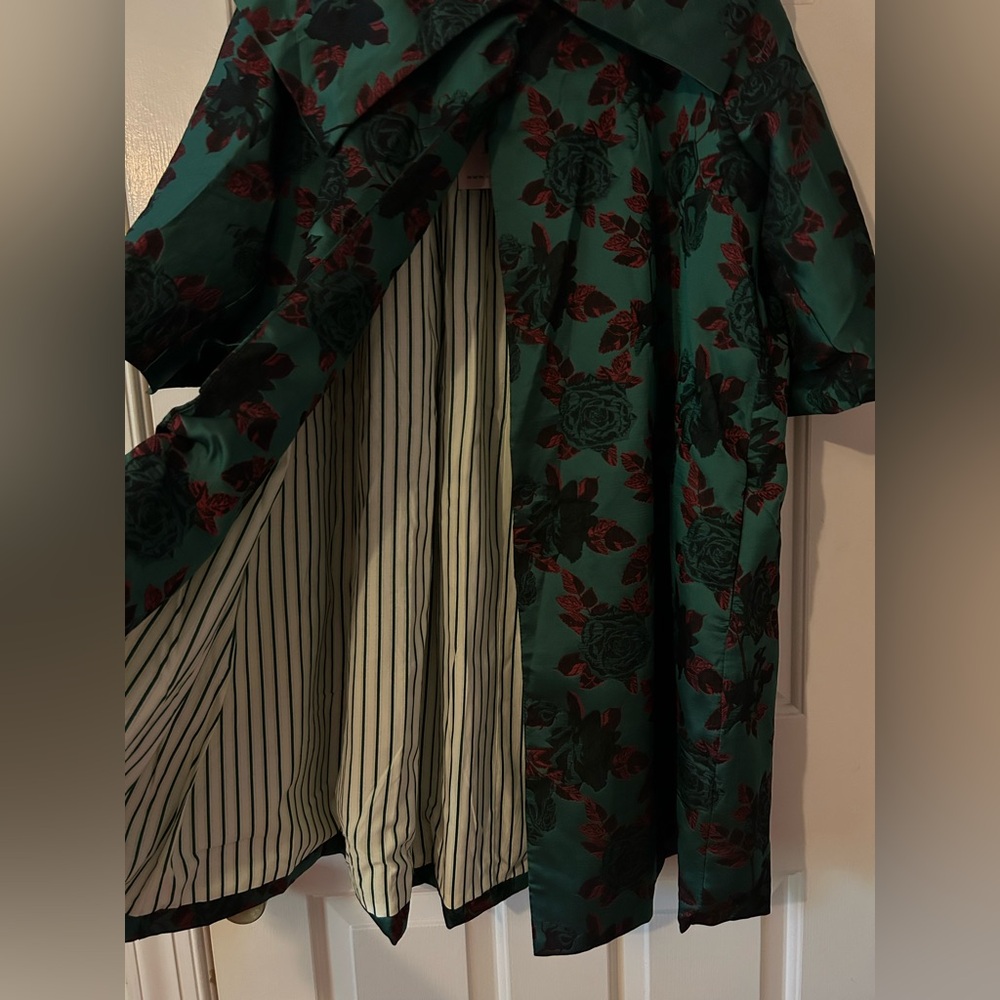 🆕 Buru Floral Print Oversized Point Collar 3/4 Sleeve Side Pocket Car Coat - Picture 4 of 10